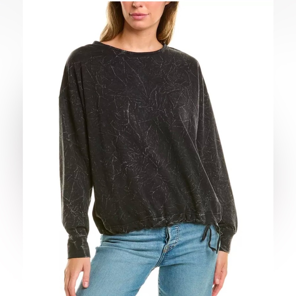 XCVI Dottie stone wash Onyx Drawcord long sleeve sweatshirt top blouse